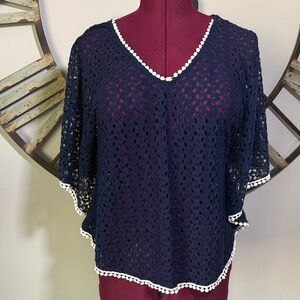 Mauve Navy Crochet Top with White Trim